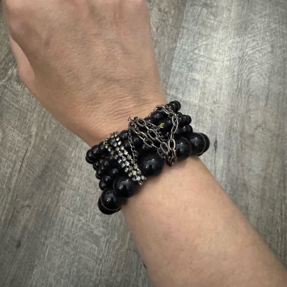 Bold Goth Boho Beaded Multi Strand Bracelet